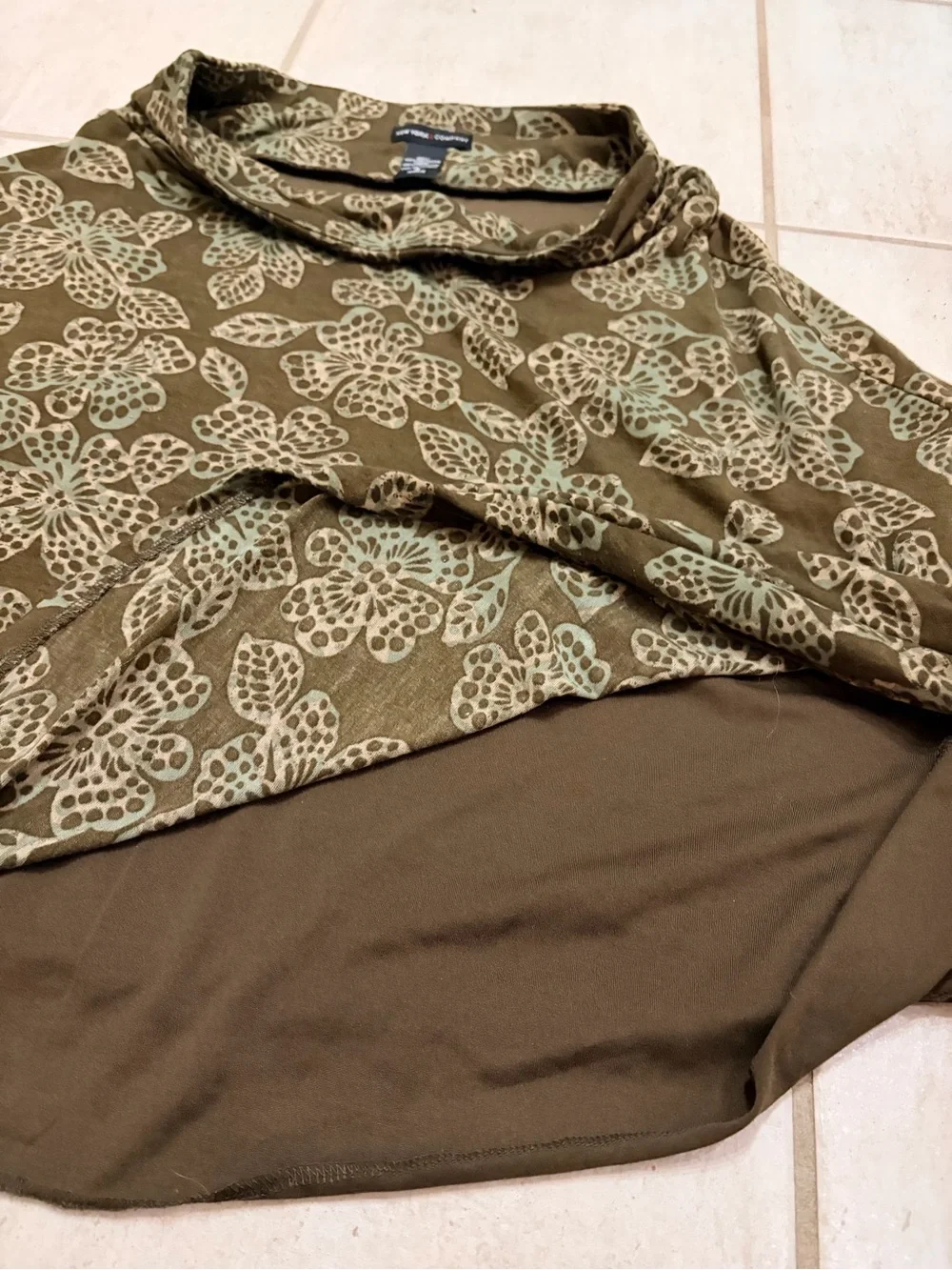 New York & Company Olive Green Floral Circle Skirt